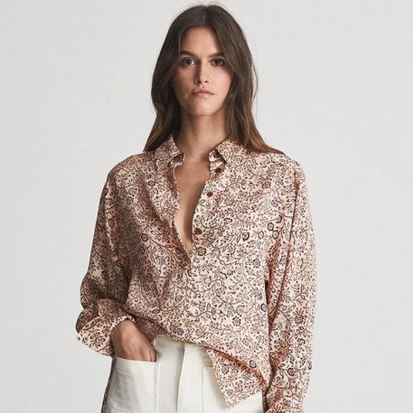 Reiss Ema Paisley Printed Button Down Trip Shirt in Pink - Picture 3 of 12